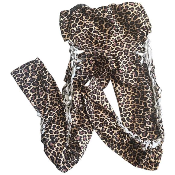Kup My Kakez leopard animal print leggings open knotted cutout chain sides small - Picture 1 of 5